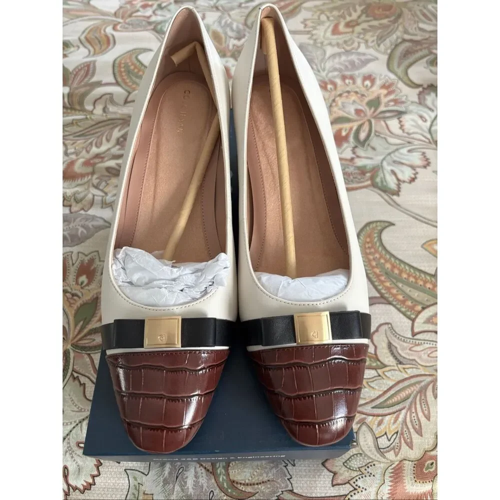 NIB Cole Haan Go-To Malta Leather Closed Cap Toe Bow Wedge